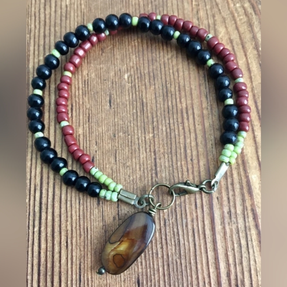 Black and Brown Double Strand Ladies Beaded Bracelet, Handmade Ladies Bracelet